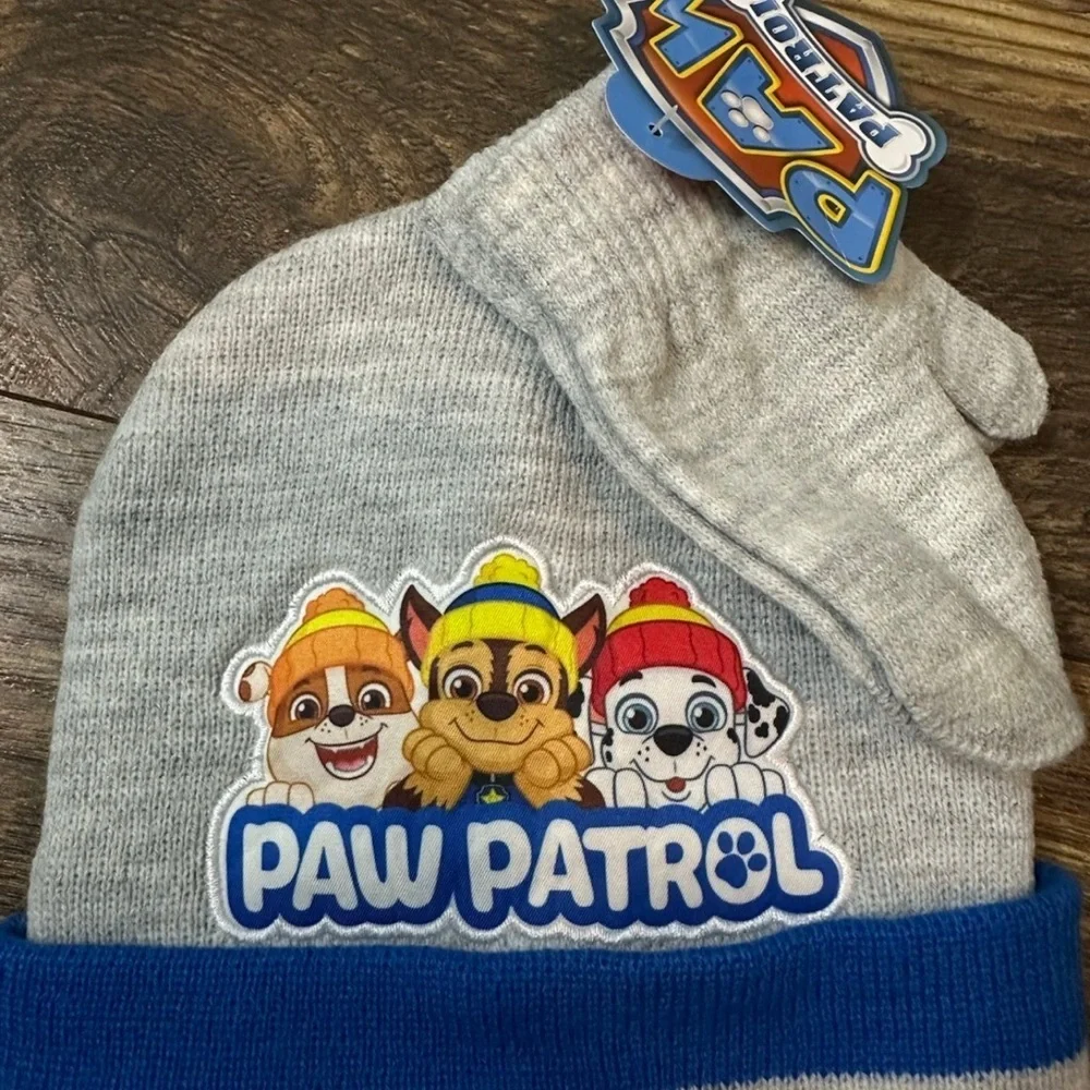 Toddler Paw Patrol Stocking Cap & Mittens Pom Pom Beanie Rubble Zuma Marshall